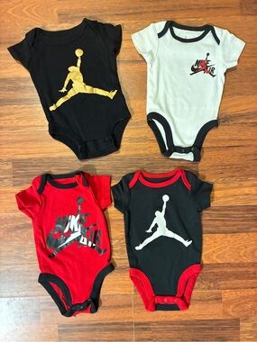 Jordan Baby One-Piece Bodysuit Set - Black, Red, White, Gold